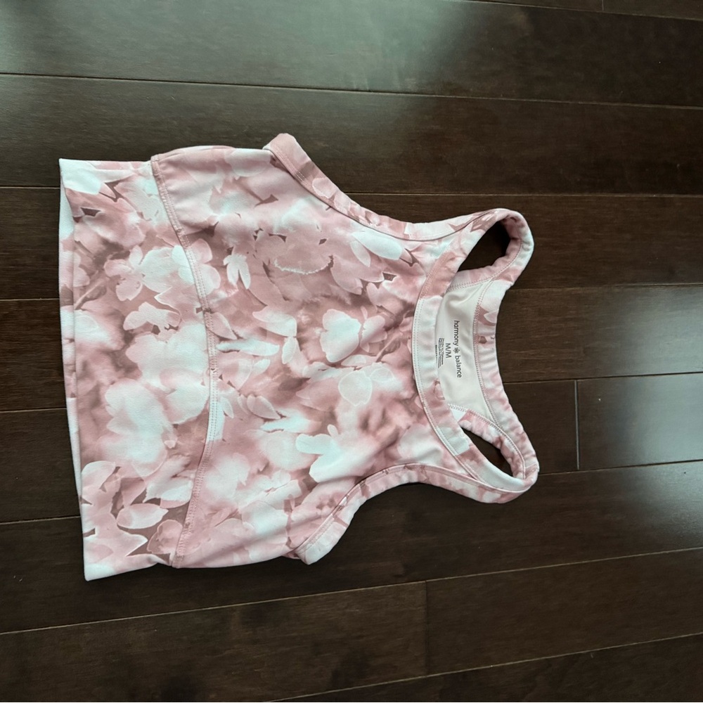 Women's Pink Floral Cropped Workout Top